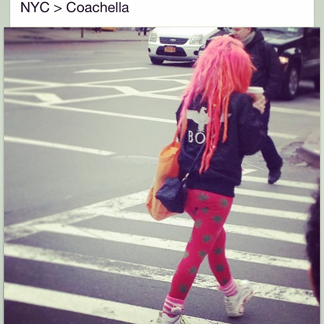 So I just saw a style blog capture me on the street here in NYC only to tag and associate me with that horrid mess called Coachella.It took me since 2011 to finally transform into this. "This" may not be understandable from a picture where I'm just in leggings running to the doc, what I'm referring to is its fullest expression. I work and create three years ahead of myself in terms of what I will come out with next. When I work on a "collection" if you will call it that. I know the next three that are coming out simultaneously after. If I have decided to morph into the next, it's because I'm ready to come out with that "collection". I have to be prepared to fight and protect at all costs. And since I've been dealing with something physical for quiet some time which I'm now proudly coming out of, I can now morph into this knowing I can do so.Here is the problem I have with all these "style" blogs, Instagram pages etc. What started out as something very powerful and equalizing , something that gave those a voice where they wouldn't have had a chance in that old paradigm myself included has imploded on itself. There is nothing better than doing what u love, and expressing what inspires you. But, for fuck sake do your research and learn , dare I say experience what you are referencing before you reference them.People are referencing subcultures all the time now without understanding their power. To walk around and embody these movements when they first came out meant you would be made fun of all the time, being called a "freak" 15 times a day,ridiculed and ostracized from conventional societal norms. Health goth is not a subculture. It's a style of dressing that got popular from a few influential Instagram accounts.There is a difference.Boy london was a brand heavily involved and influencing many different scenes. it has nothing to do with a lame ass music festival corporate monstrosity Coachella has evolved into over the past years. My comment to them: