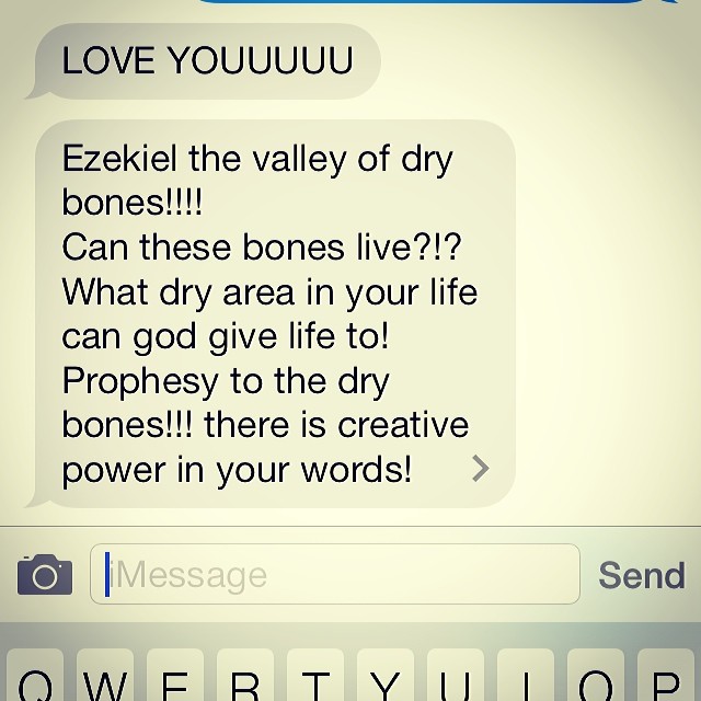 Ezekiel and the valley of the bones. I strive to connect with the intangible faith that the divine leads me to if I can just believe and trust. @girlyfaith @hillsong